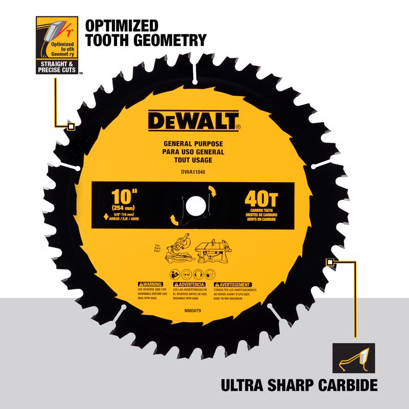 DeWalt 10 in. D X 5/8 in. Carbide Tipped Circular Saw Blade 40 teeth