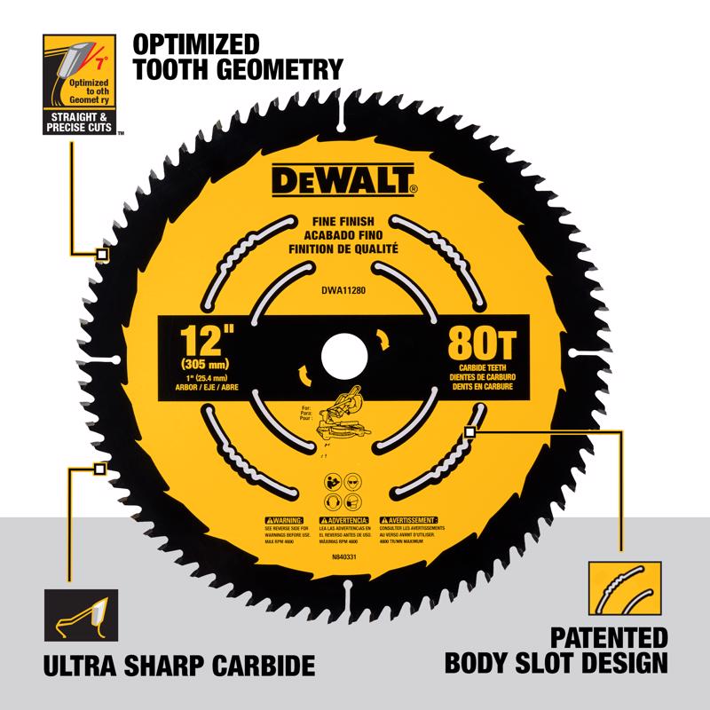 DeWalt 12 in. D X 1 in. Fine Finish Carbide Tipped Circular Saw Blade 80 teeth