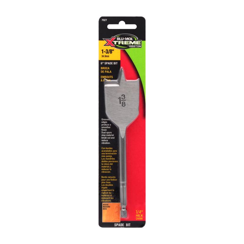 Blu-Mol Xtreme 1-3/8 in. X 6 in. L Carbon Steel Spade Bit Hex Shank