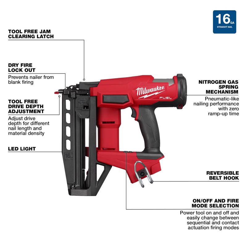 Milwaukee M18 FUEL 16 Ga. 18 Volt Brushless Finish Nailer