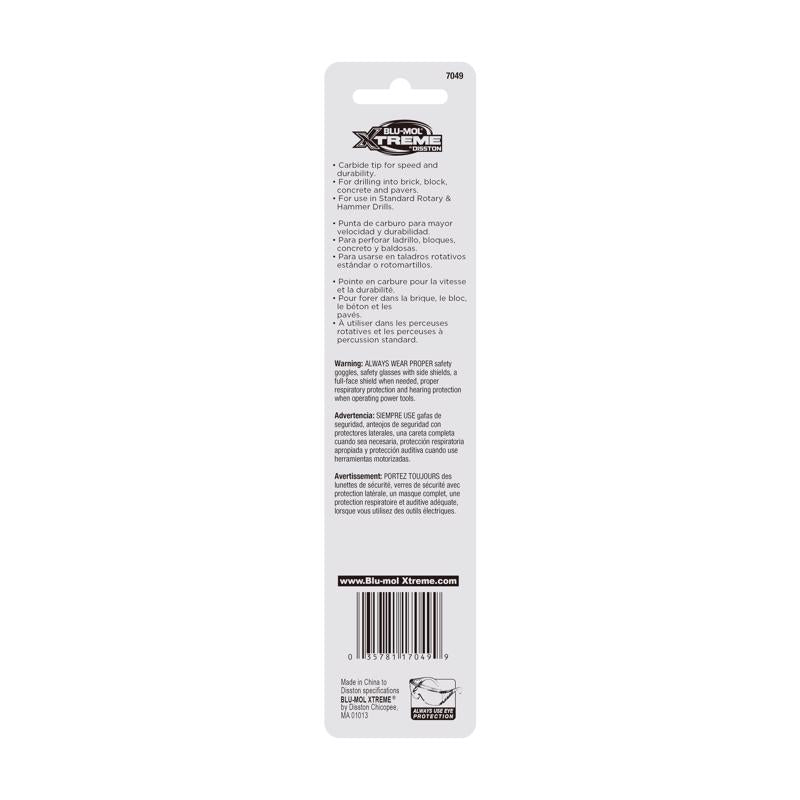 Disston Blu-Mol Xtreme 1/2 in. X 6 in. L Carbide Tipped Masonry Drill Bit Straight Shank