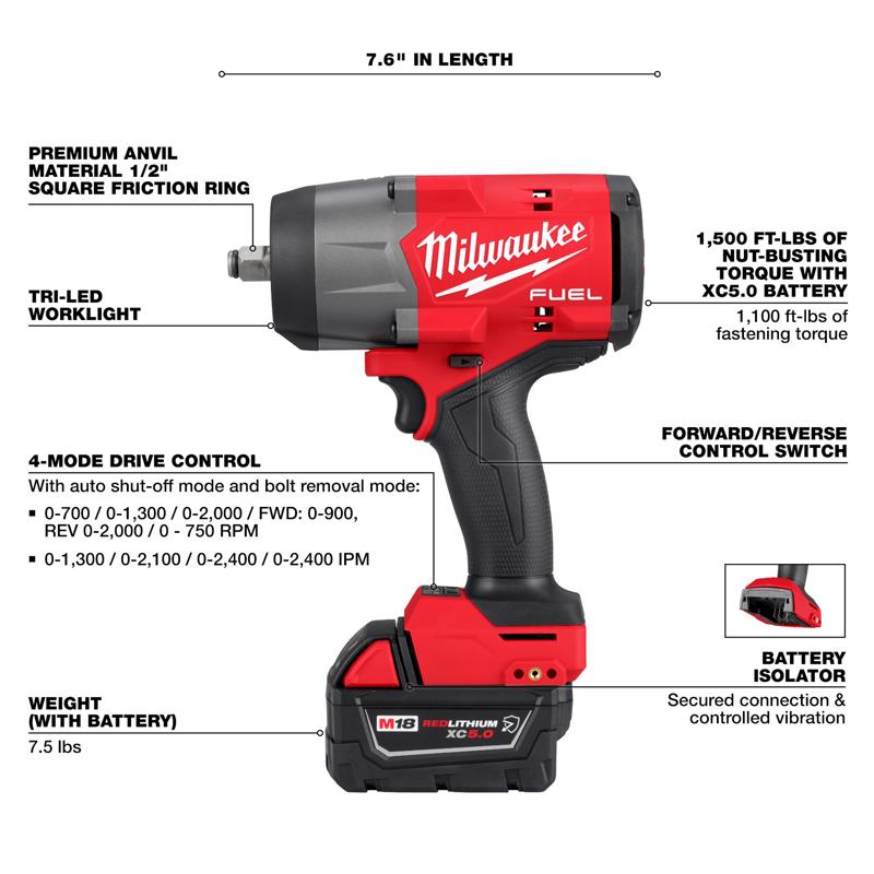 Milwaukee M18 FUEL 1/2 in. Cordless Brushless High Torque Impact Wrench Kit (Battery & Charger)