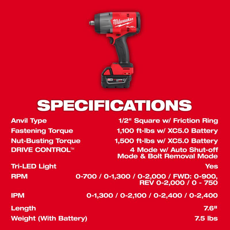 Milwaukee M18 FUEL 1/2 in. Cordless Brushless High Torque Impact Wrench Kit (Battery & Charger)