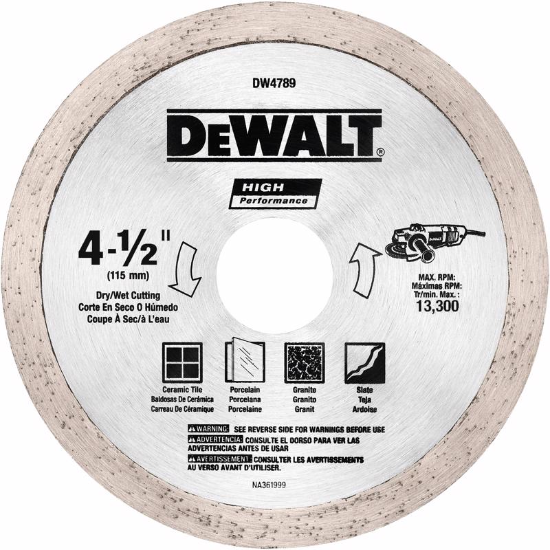DeWalt HP 4-1/2 in. D X 5/8 in. Diamond Continuous Rim Tile Blade