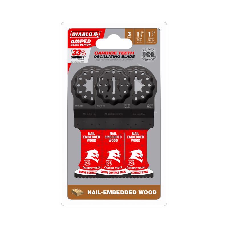 Diablo Demo Demon Amped 1-3/4 in. L X 1-1/4 in. W Carbide Oscillating Blade Nail-Embedded Wood 3 pk