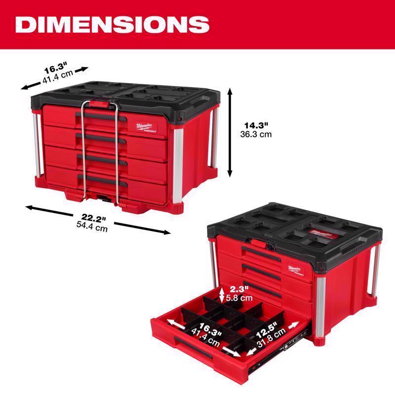 Milwaukee Packout 16.3 in. Modular 4-Drawer Tool Box Black/Red