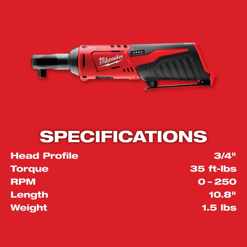 Milwaukee M12 1.5 amps 3/8 in. Cordless Brushed High Speed Ratchet Kit (Battery & Charger)