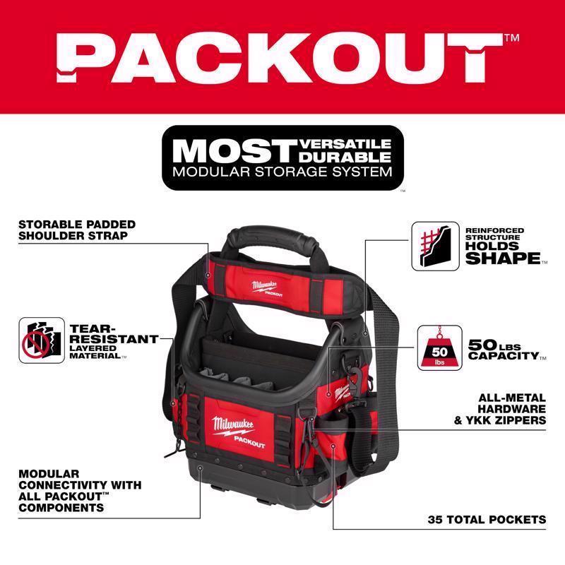Milwaukee Packout 9.75 in. W X 19 in. H Ballistic Structured Tool Tote 35 pocket Black/Red