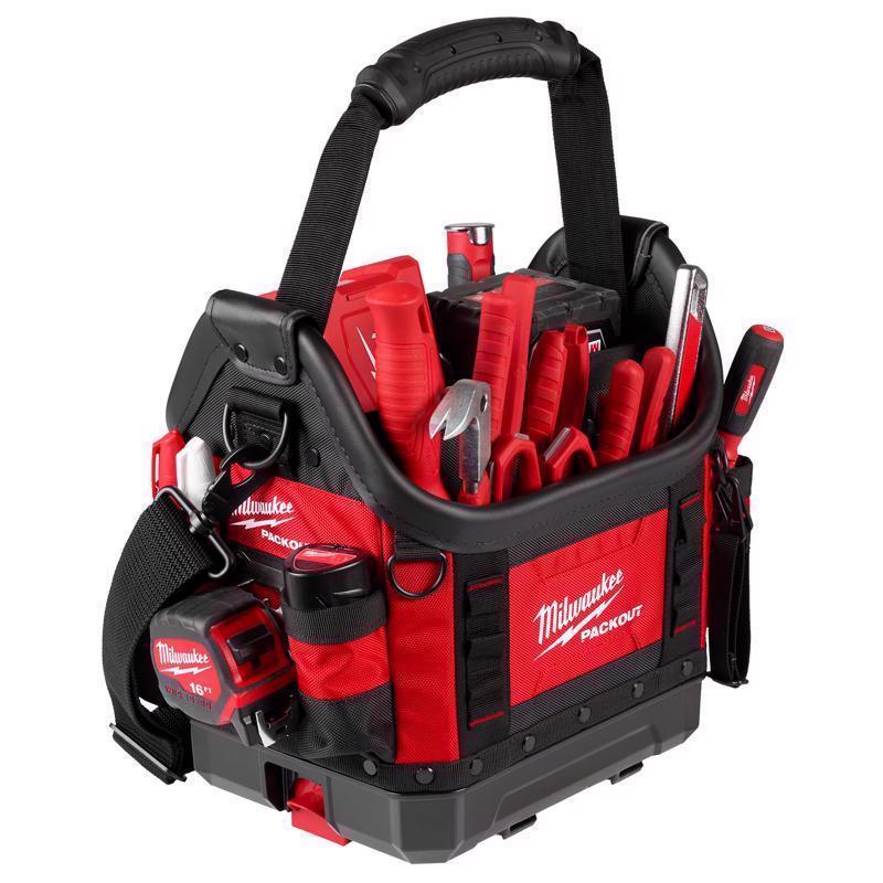 Milwaukee Packout 9.75 in. W X 19 in. H Ballistic Structured Tool Tote 35 pocket Black/Red