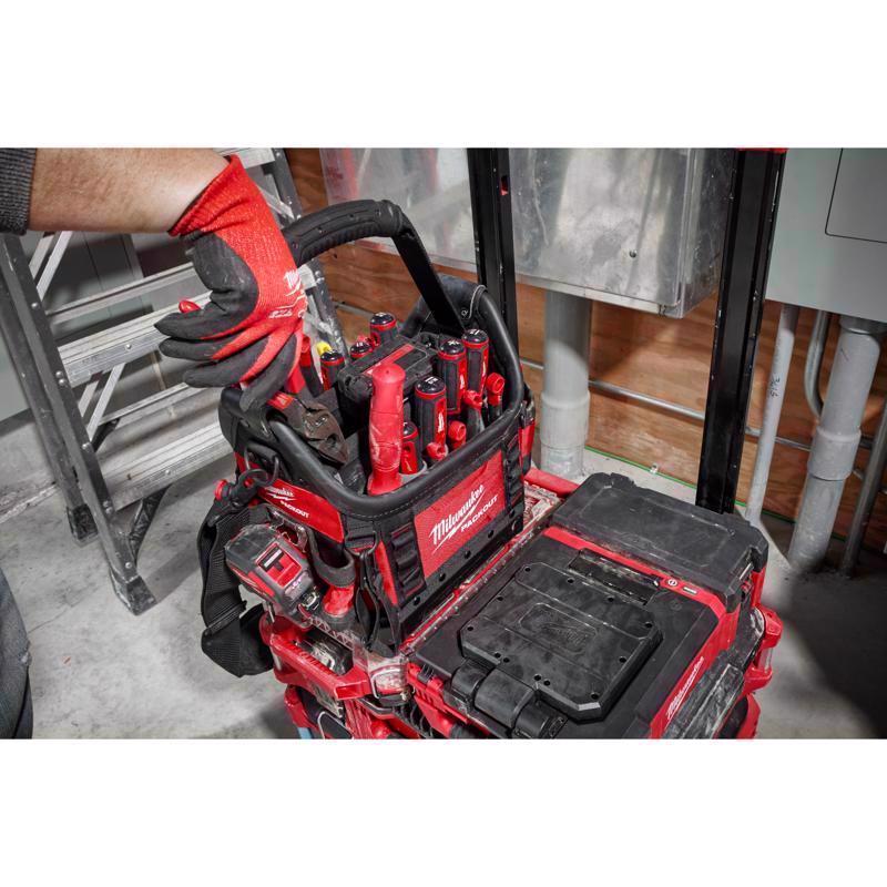 Milwaukee Packout 9.75 in. W X 19 in. H Ballistic Structured Tool Tote 35 pocket Black/Red