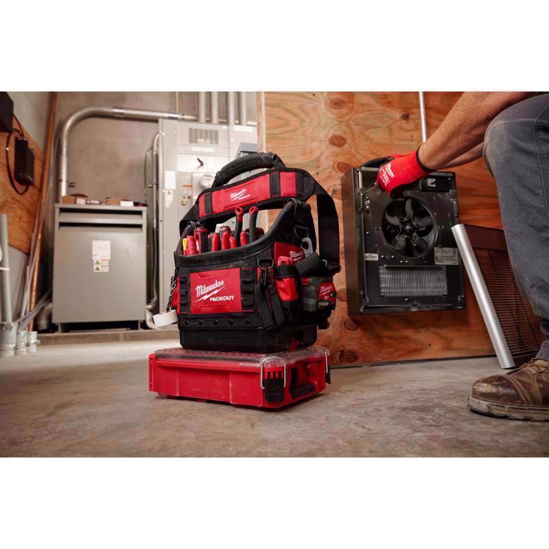 Milwaukee Packout 9.75 in. W X 19 in. H Ballistic Structured Tool Tote 35 pocket Black/Red