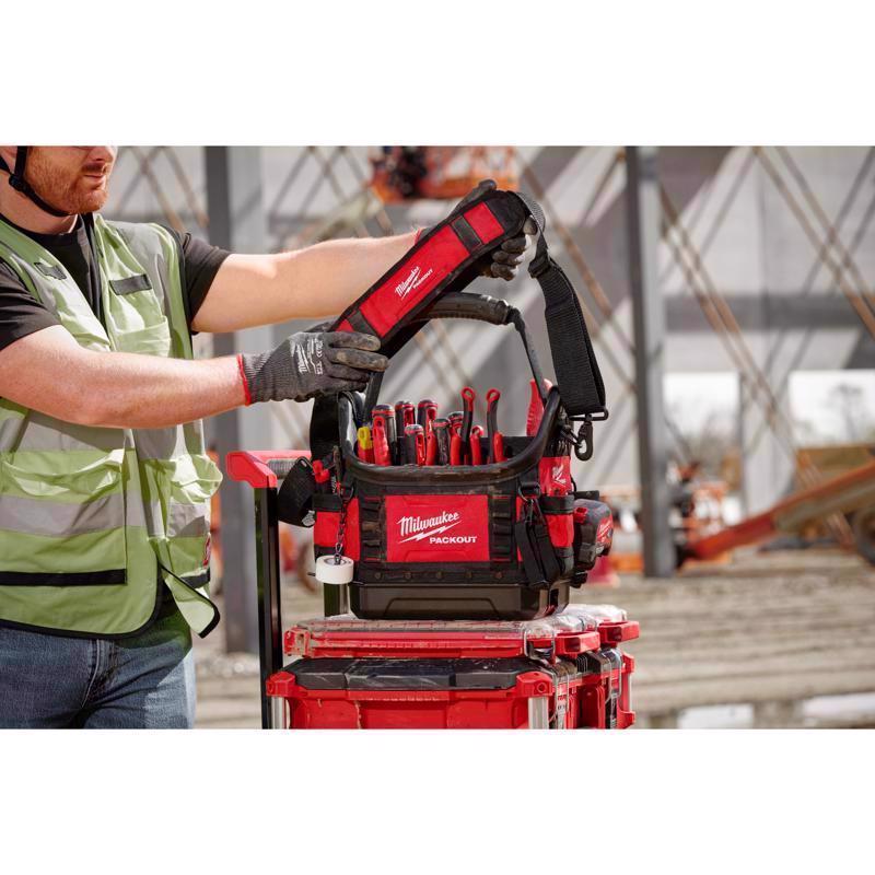 Milwaukee Packout 9.75 in. W X 19 in. H Ballistic Structured Tool Tote 35 pocket Black/Red