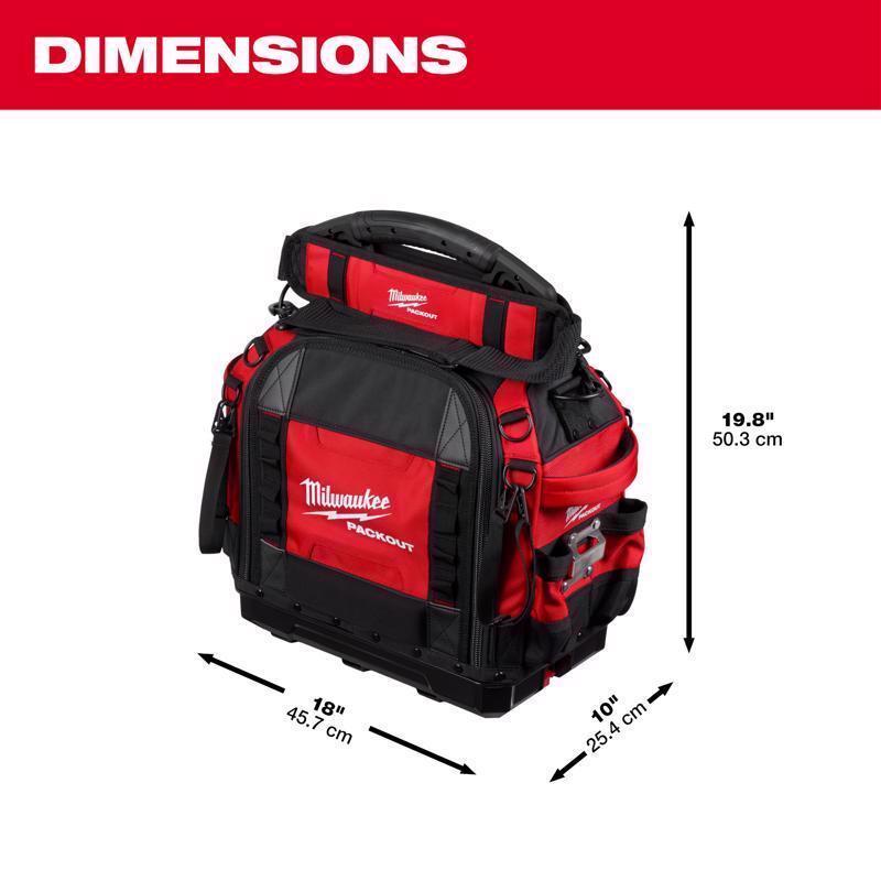 Milwaukee Packout 10 in. W X 19.75 in. H Ballistic 15" Structured Tool Bag 65 pocket Black/Red