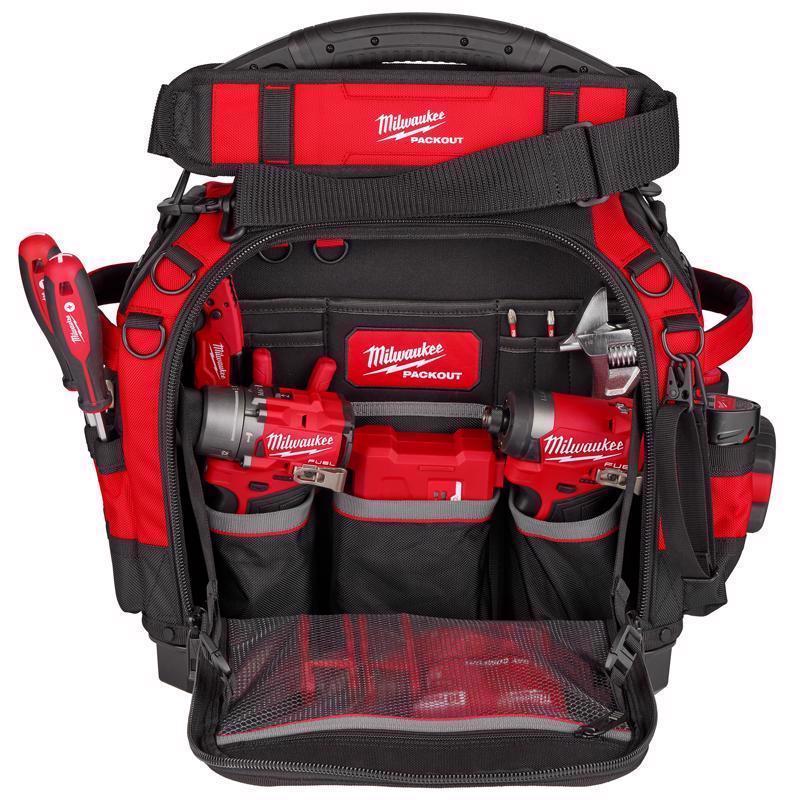Milwaukee Packout 10 in. W X 19.75 in. H Ballistic 15" Structured Tool Bag 65 pocket Black/Red