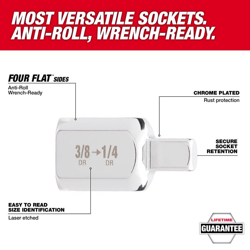 Milwaukee Four Flat 3/8 in. drive SAE Socket Adapter