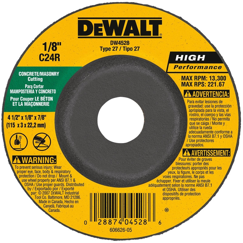 DeWalt High Performance 4-1/2 in. D X 7/8 in. Silicon Carbide Masonry Cutting Wheel
