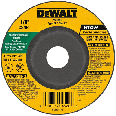 DeWalt High Performance 4-1/2 in. D X 7/8 in. Silicon Carbide Masonry Cutting Wheel