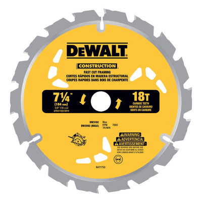 DeWalt 7-1/4 in. D X 5/8 in. Carbide Circular Saw Blade 18 teeth