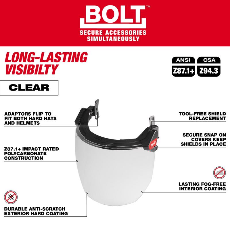 Milwaukee Bolt Anti-Fog PPE Face Shield Clear Lens Black Frame