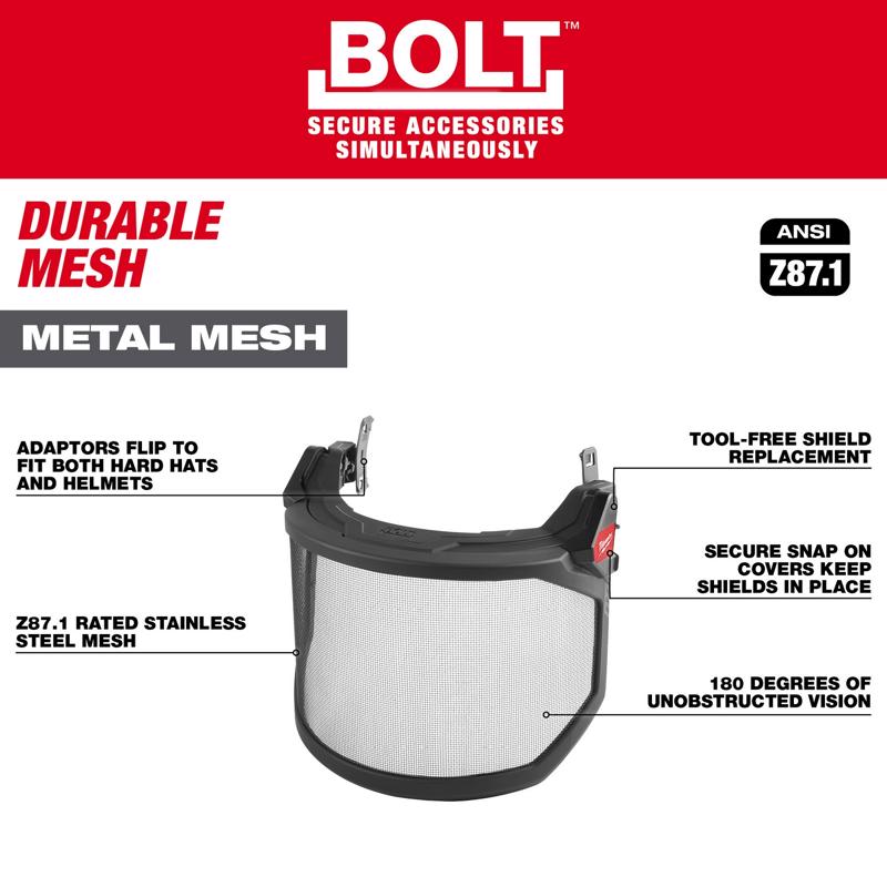 Milwaukee Bolt Anti-Fog Metal Mesh Face Shield Black Frame