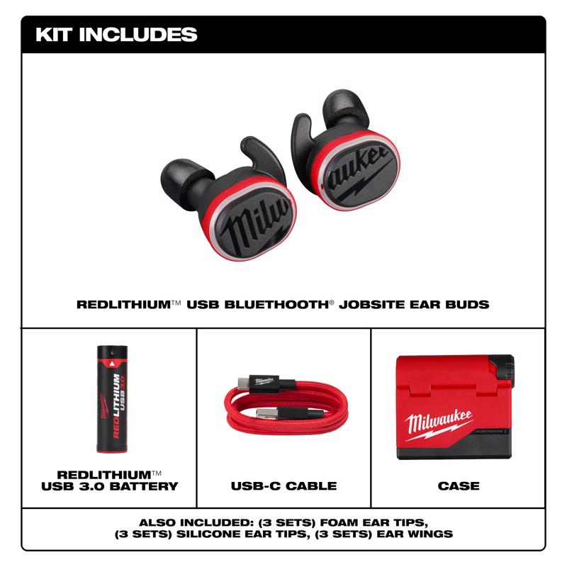 Milwaukee Redlithium Bluetooth Ear Plugs/Ear Phones With Mic Black/Red