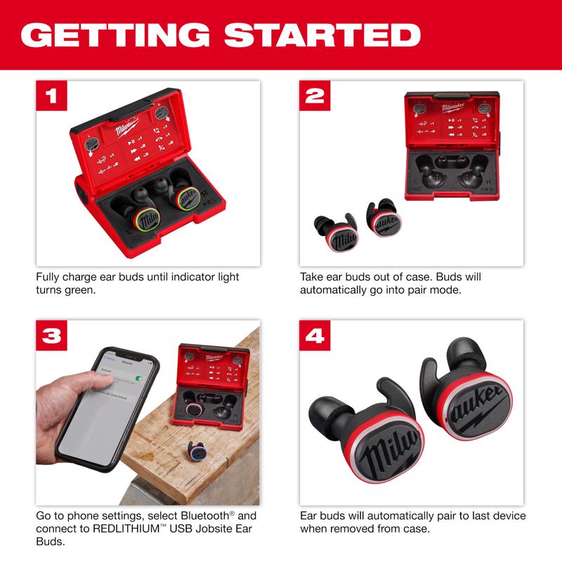 Milwaukee Redlithium Bluetooth Ear Plugs/Ear Phones With Mic Black/Red
