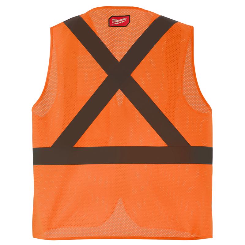 Milwaukee CSA Type R/Class 2 Reflective Mesh/One Pocket Safety Vest High Visibility Orange S/M