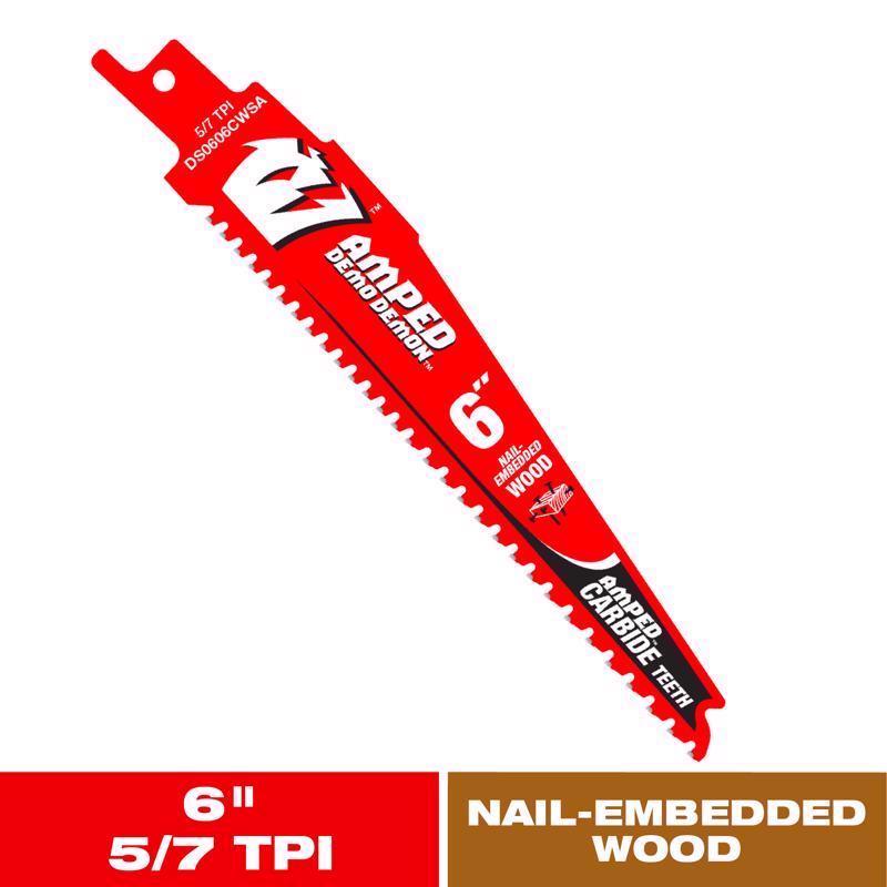 Diablo Amped Demo Demon 6 in. Carbide Tipped Nail Embedded Wood Reciprocating Saw Blade 5/7 TPI