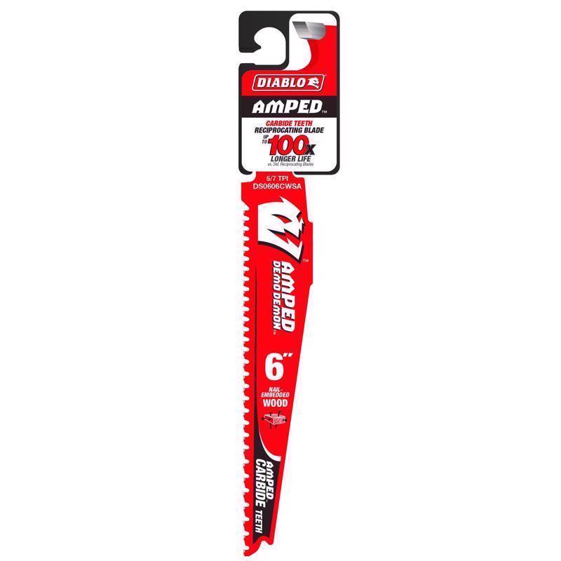 Diablo Amped Demo Demon 6 in. Carbide Tipped Nail Embedded Wood Reciprocating Saw Blade 5/7 TPI
