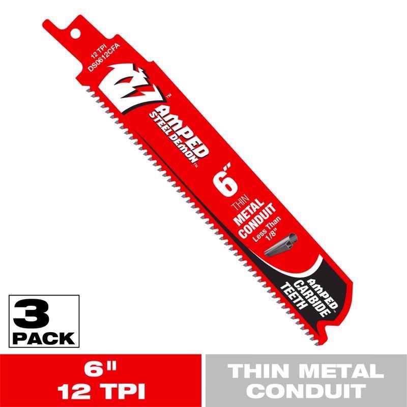 Diablo Amped 6 in. Carbide Tipped Reciprocating Saw Blade 12 TPI 3 pk