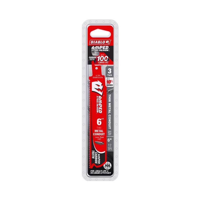 Diablo Amped 6 in. Carbide Tipped Reciprocating Saw Blade 12 TPI 3 pk