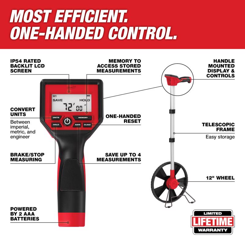 Milwaukee 12.5 in. L X 4 in. W 12 in. Measuring Wheel Black/Red