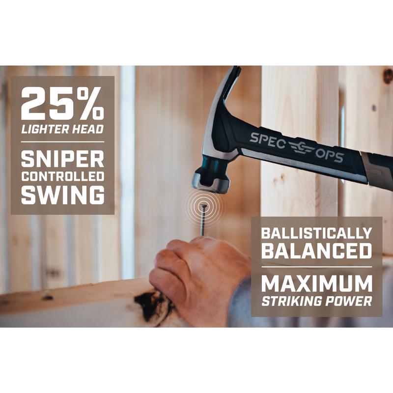 Spec Ops 16 oz Smooth Face Rip Claw Hammer 13 in. Rubber/Steel Handle