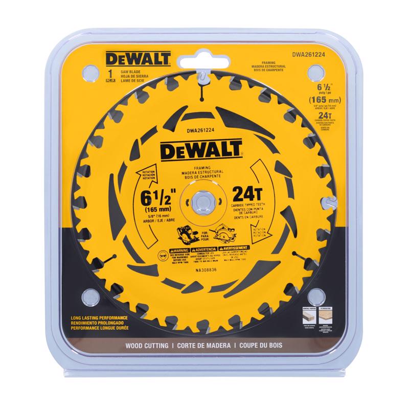 DeWalt 6-1/2 in. D X 5/8 in. Tungsten Carbide Tipped Circular Saw Blade 24 teeth