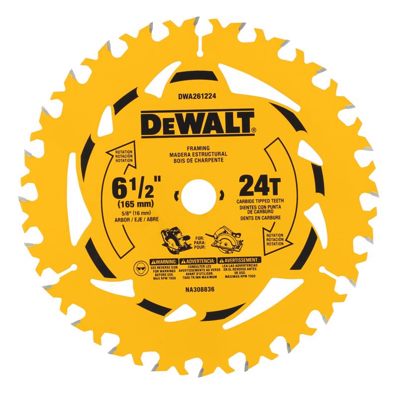 DeWalt 6-1/2 in. D X 5/8 in. Tungsten Carbide Tipped Circular Saw Blade 24 teeth