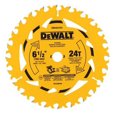DeWalt 6-1/2 in. D X 5/8 in. Tungsten Carbide Tipped Circular Saw Blade 24 teeth
