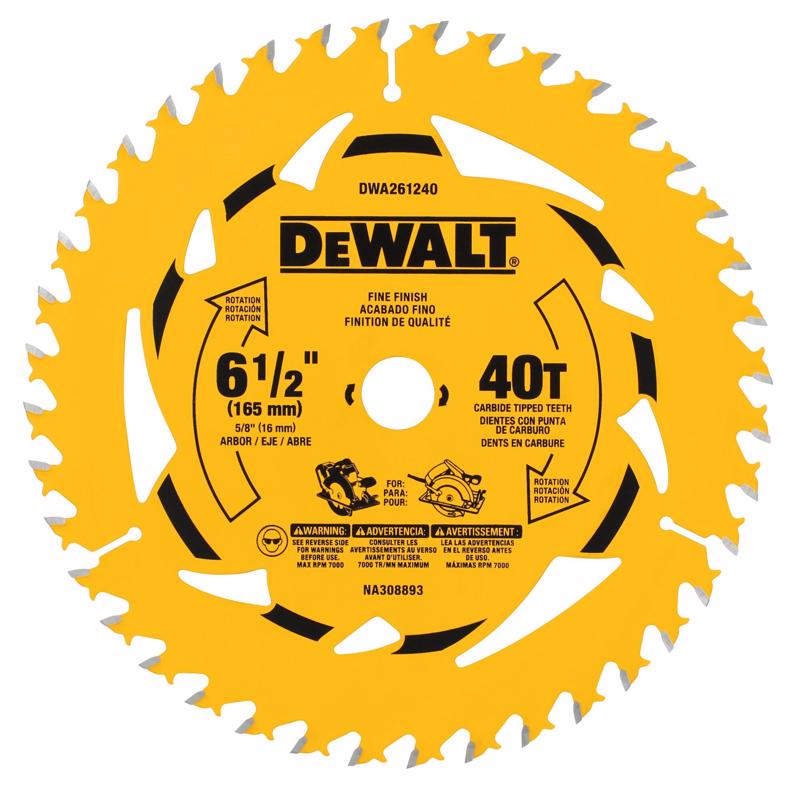 DeWalt 6-1/2 in. D X 5/8 in. Tungsten Carbide Tipped Circular Saw Blade 40 teeth