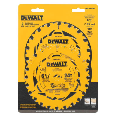 DeWalt 6-1/2 in. D X 5/8 in. Tungsten Carbide Tipped Circular Saw Blade Set 18 & 24 teeth 2 pc