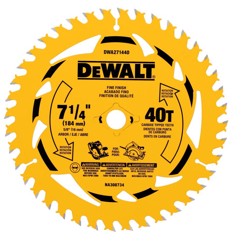 DeWalt 7-1/4 in. D X 5/8 in. Tungsten Carbide Tipped Circular Saw Blade 40 teeth