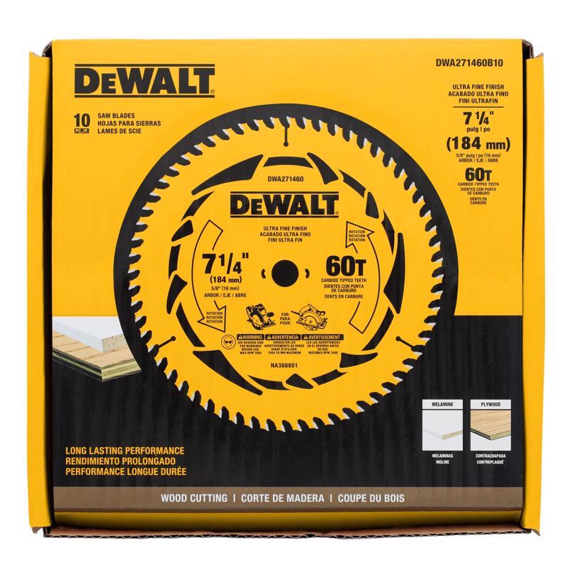 DeWalt 7-1/4 in. D X 5/8 in. Tungsten Carbide Tipped Circular Saw Blade 60 teeth