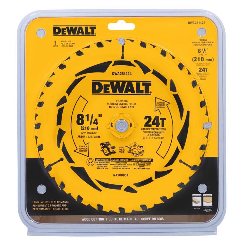 DeWalt 8-1/4 in. D X 5/8 in. Tungsten Carbide Tipped Circular Saw Blade 24 teeth