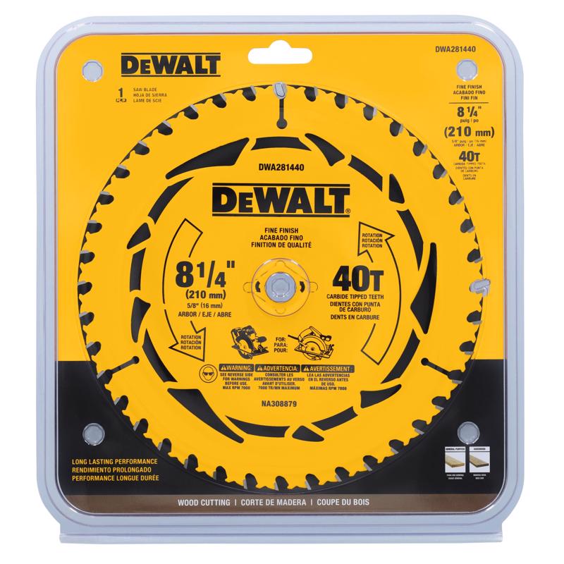 DeWalt 8-1/4 in. D X 5/8 in. Tungsten Carbide Tipped Circular Saw Blade 40 teeth