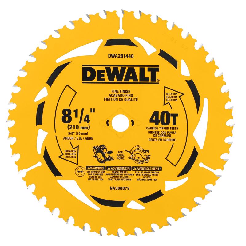 DeWalt 8-1/4 in. D X 5/8 in. Tungsten Carbide Tipped Circular Saw Blade 40 teeth