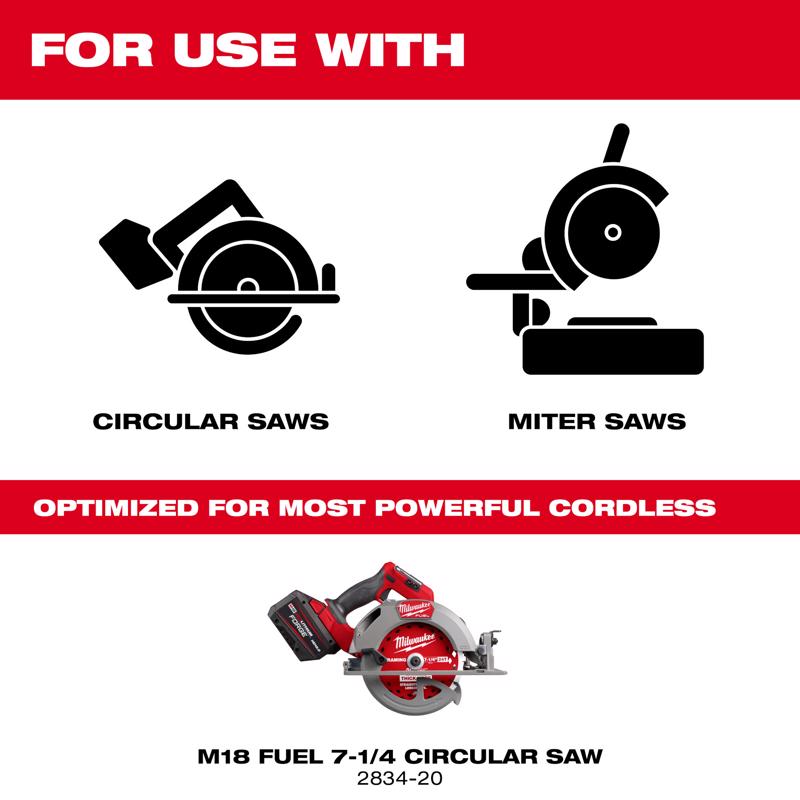 Milwaukee 7-1/4 in. D X 5/8 in. Carbide Circular Saw Blade 24 teeth