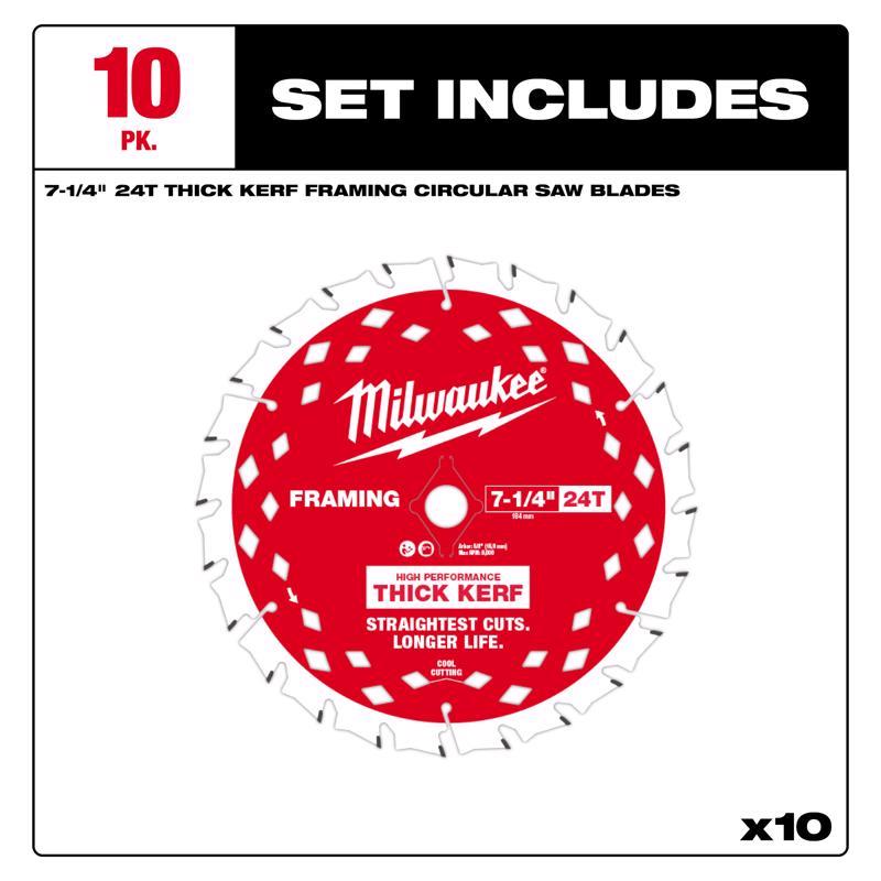 Milwaukee 7-1/4 in. D X 5/8 in. Carbide Circular Saw Blade Set 24 teeth