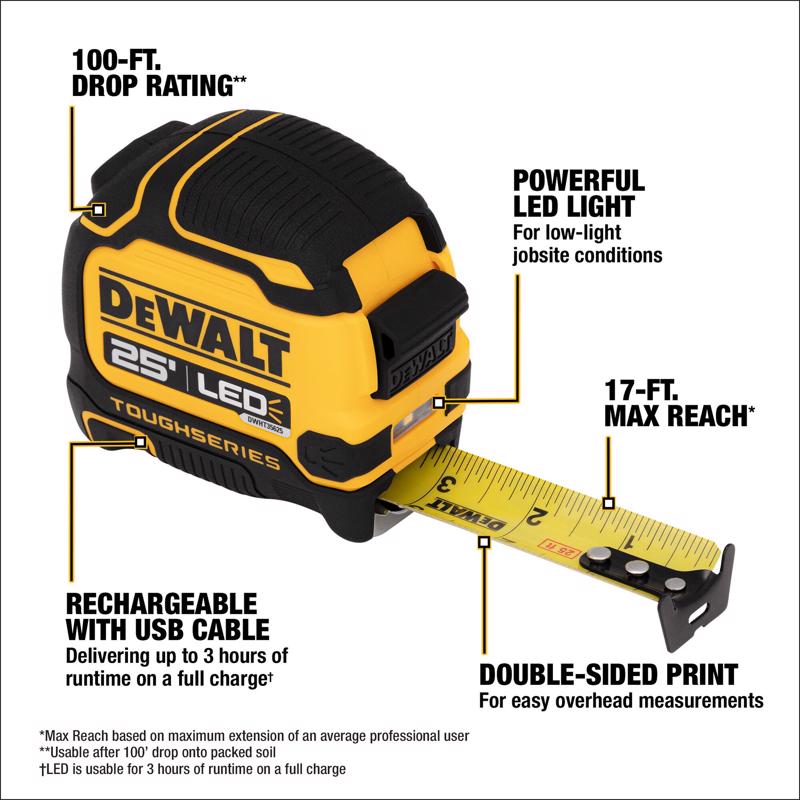 DeWalt ToughSeries 25 ft. L X 1.25 in. W LED Tape Measure