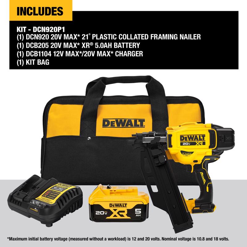 DeWalt 20V MAX Cordless 21 deg Framing Nailer Kit (Battery & Charger) 20 V