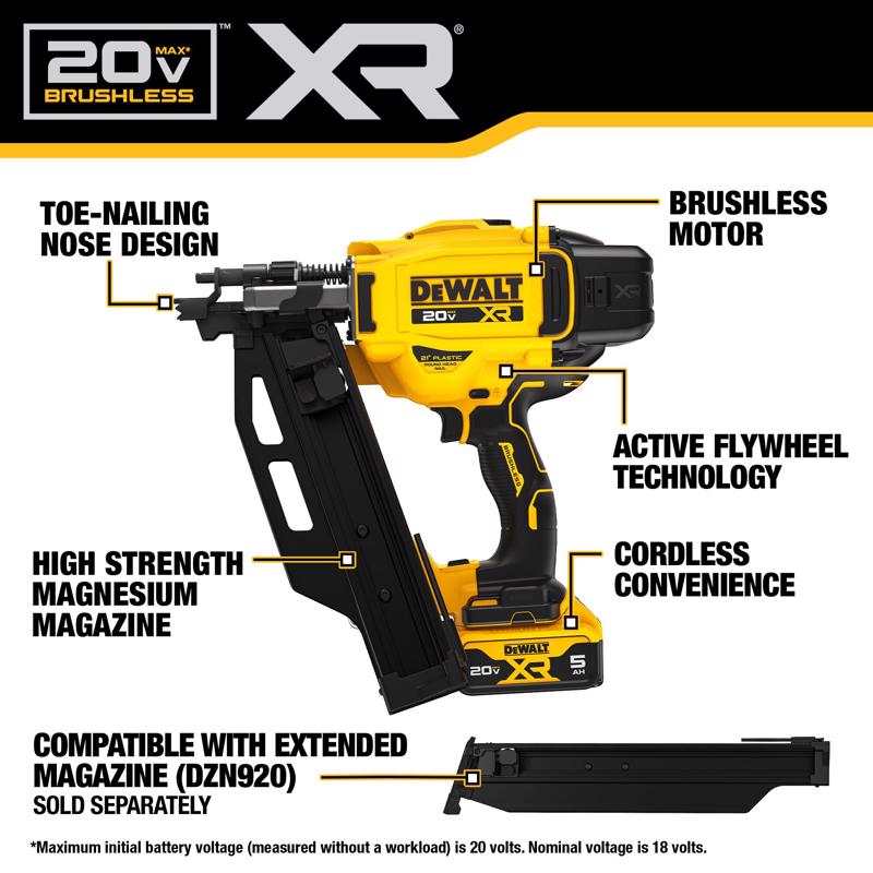 DeWalt 20V MAX Cordless 21 deg Framing Nailer Kit (Battery & Charger) 20 V
