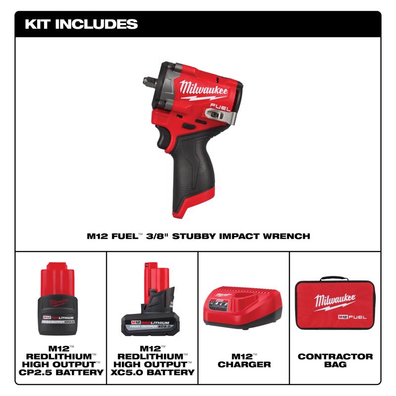 Milwaukee M12 3/8 in. Cordless Brushless Impact Wrench Kit (Battery & Charger)