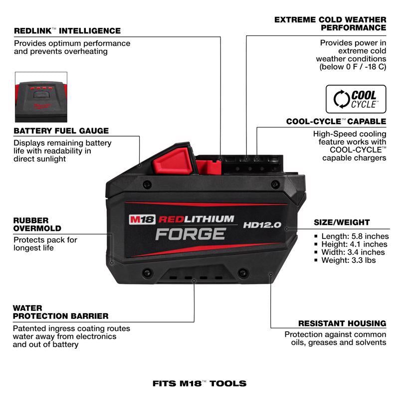 Milwaukee M18 Forge 48-11-1813 12 Ah Lithium-Ion Redlithium HD Battery